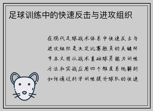 足球训练中的快速反击与进攻组织